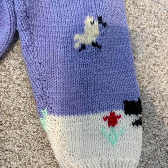 Handknit Vintage children sweater graphic cute 6 yrs purple spring cottagecore - Picture 8 of 14